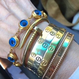 Aaron Basha 22K Gold Evil Eye Bracelet w Box/Pouch